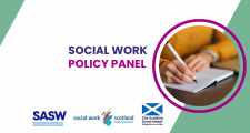 logos for SASW SWS and Scot Gov with Social Work Policy Panel written
