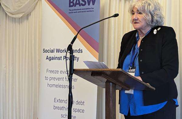 Julia speaking at BASW's anti-poverty event at Westminster