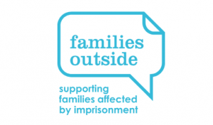 Turquoise speech bubble with text 'Families Outside'; additional text 'supporting families affected by imprisonment' 