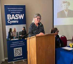 Professor Fiona Verity at the BASW Cymru Annual Conference