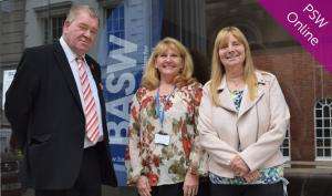 Margaret Aspinall (right) with Hillsborough Family Support Group member John Traynor and BASW England manager Maris Stratulis
