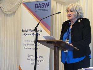 Julia speaking at BASW's anti-poverty event at Westminster